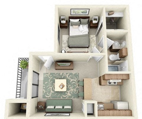 Floor plan for 1 bed, 1 bath, 450 sqft